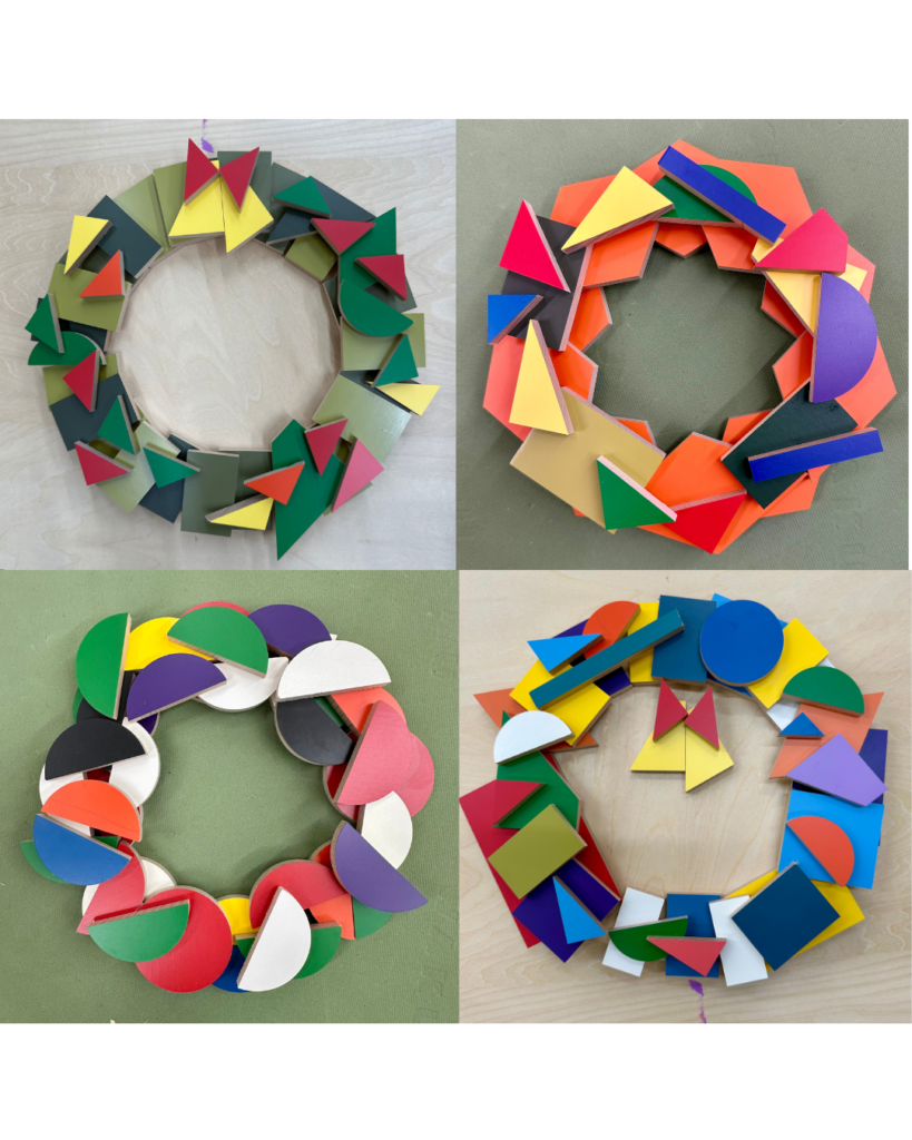 モザイク木っ端のクリスマスリースと積み木の壁作りの画像