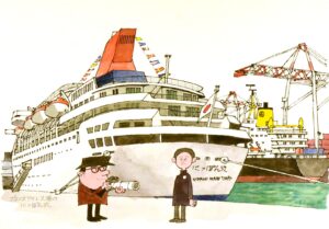 柳原良平が描くクルーズ船にっぽん丸展の画像